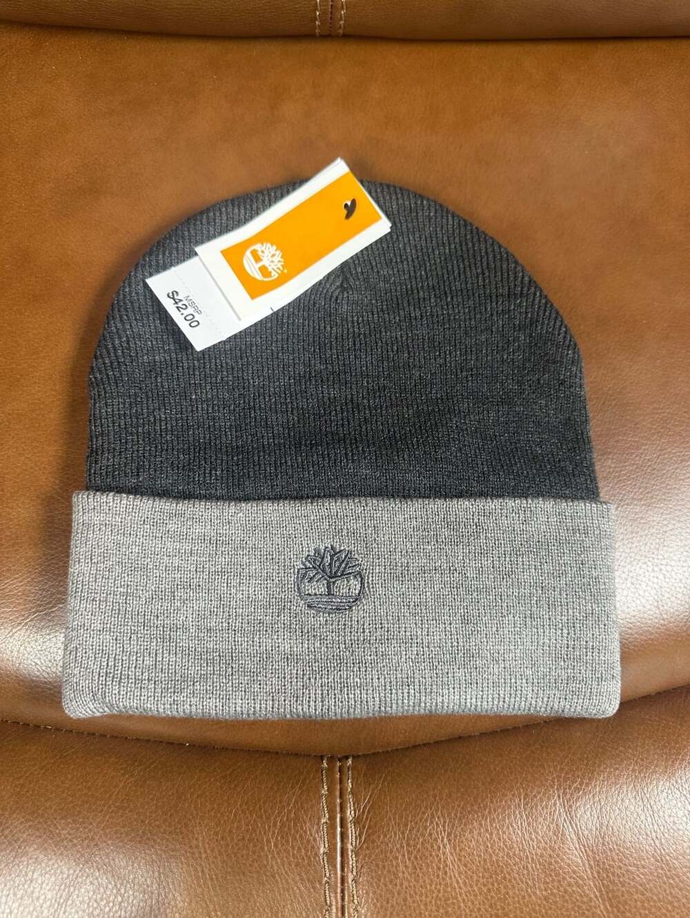 Timberland Color-Block Cuffed Beanie OS Gray Knit